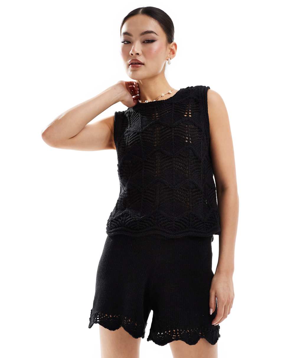 Vero Moda crochet knit shorts in black - part of a set