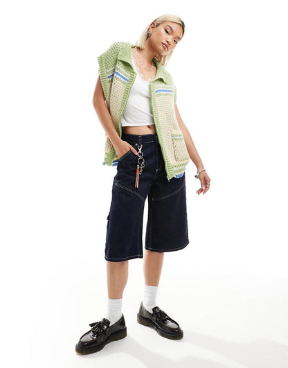 Bailey Rose oversized zip up retro knit vest with cowboy print