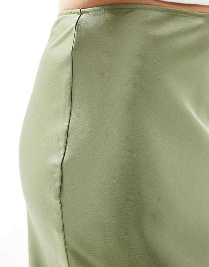 ASOS DESIGN satin bias midi skirt in khaki