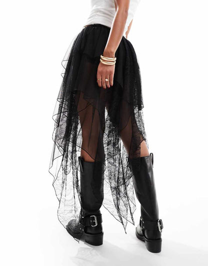 Miss Selfridge festival mix texture layered skirt in black