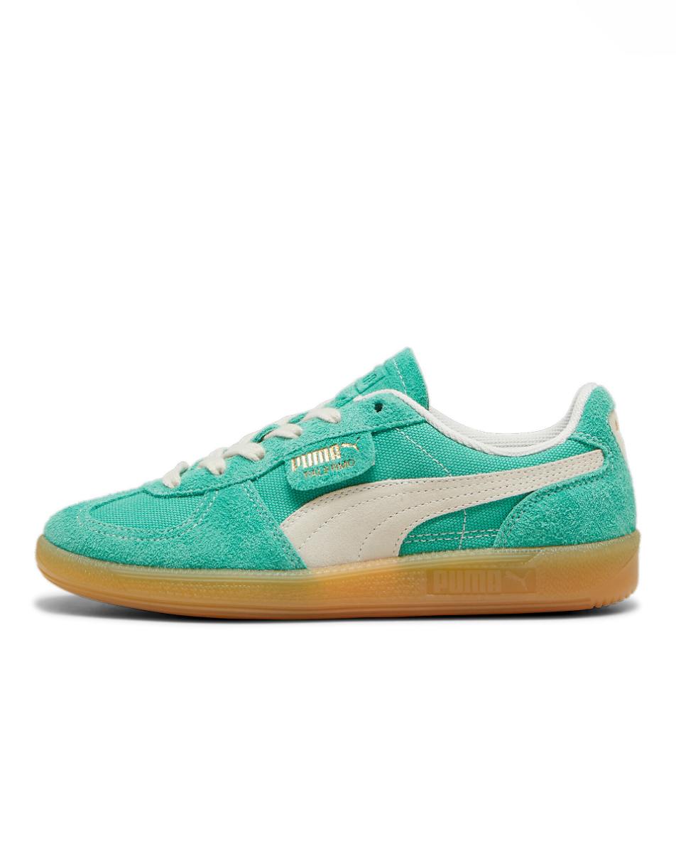 PUMA Vintage Palermo sneakers with gum sole in green and white