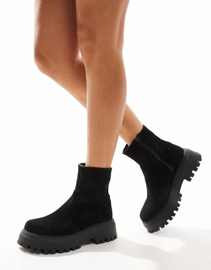 ASOS DESIGN Wide Fit Antigua suede chelsea sock boots in black