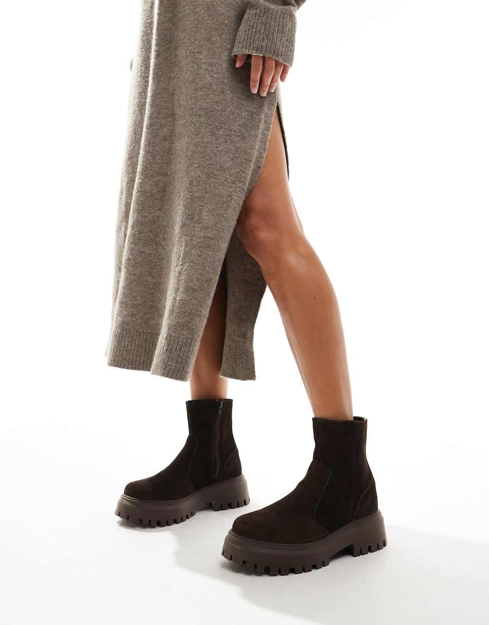 ASOS DESIGN Wide Fit Antigua suede chelsea sock boots in brown