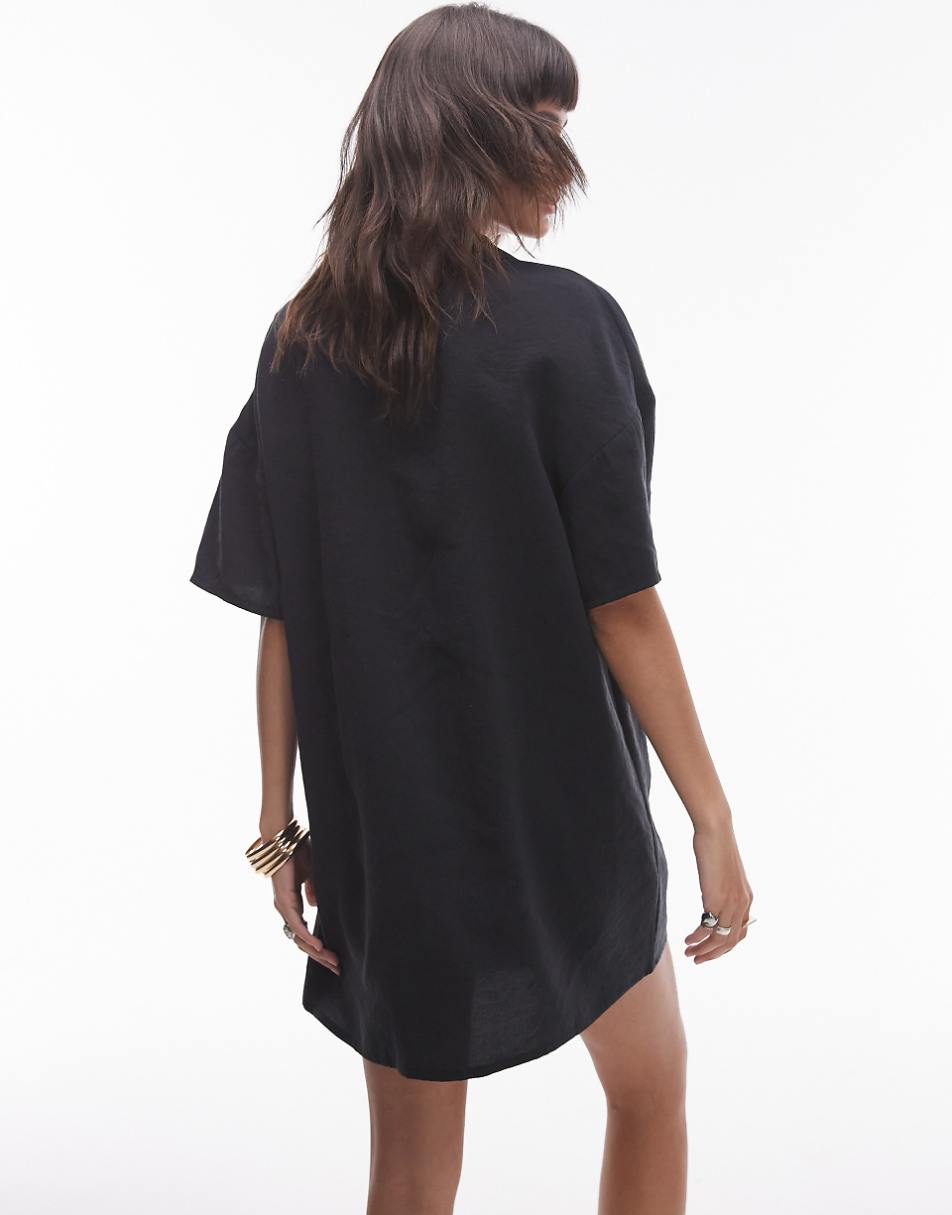 Topshop button down mini shirt dress in black