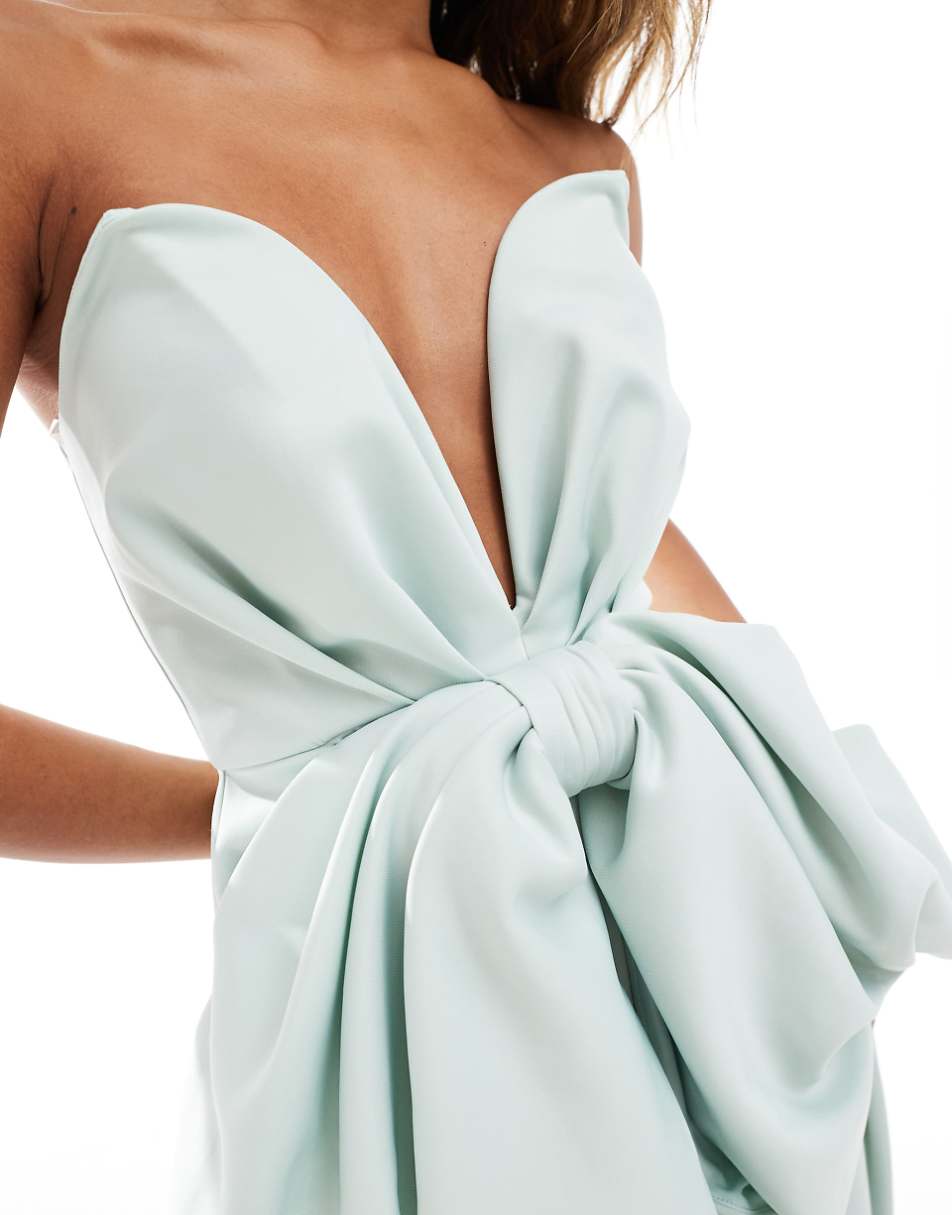 ASOS DESIGN bandeau midi dress with oversized bow in sage green