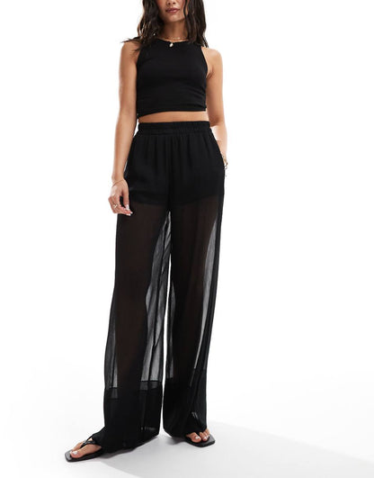 ASOS DESIGN pull on pants with sheer overlay in black