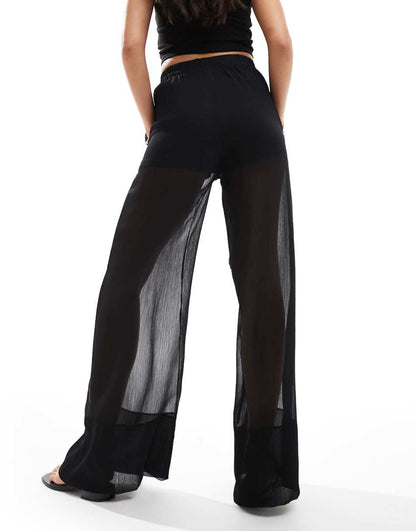 ASOS DESIGN pull on pants with sheer overlay in black