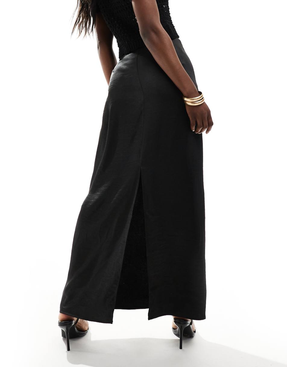 4th & Reckless satin back slit maxi skirt in black