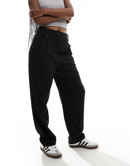 ASOS DESIGN tab detail straight leg tailored pant in black