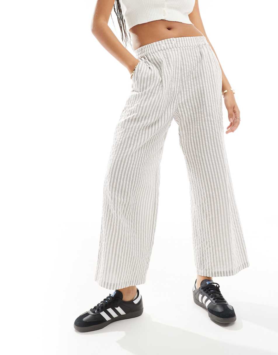 ASOS DESIGN cropped pull on pants with tab waistband in gray stripe