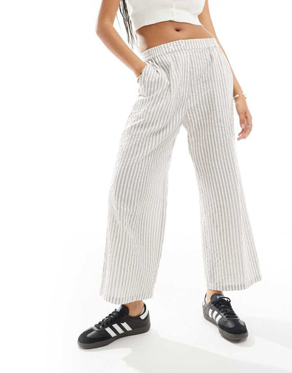 ASOS DESIGN cropped pull on pants with tab waistband in gray stripe