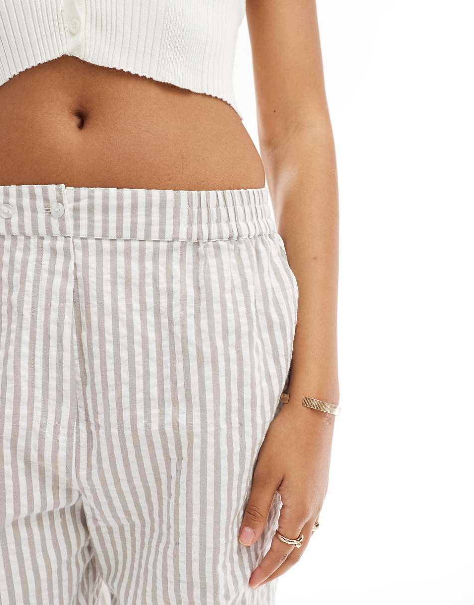 ASOS DESIGN cropped pull on pants with tab waistband in gray stripe