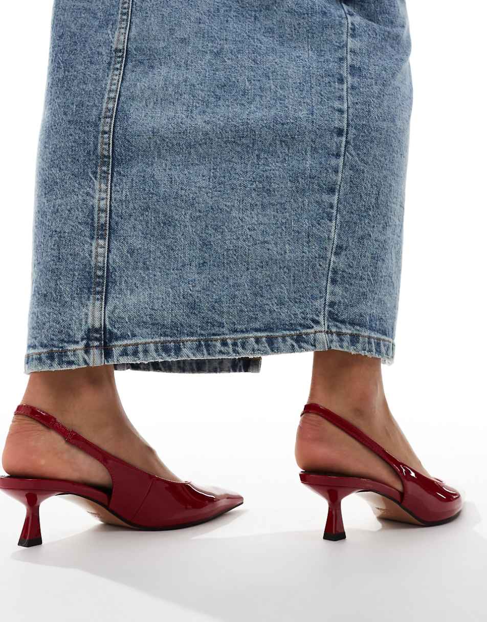 ASOS DESIGN Wide Fit Stroll slingback mid heel shoes in red