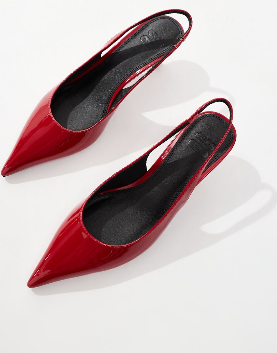 ASOS DESIGN Wide Fit Stroll slingback mid heel shoes in red
