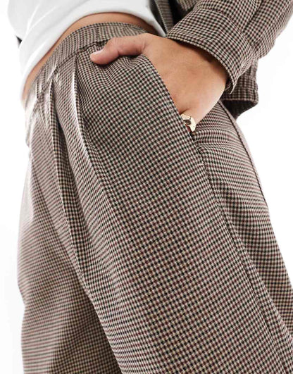 ASOS DESIGN plaid wide leg pants in brown - part of a set