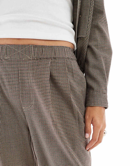 ASOS DESIGN plaid wide leg pants in brown - part of a set