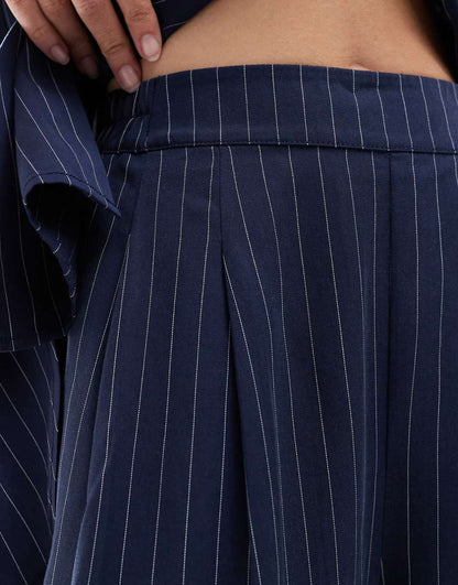 ASOS DESIGN wide leg pull on pants in navy stripe