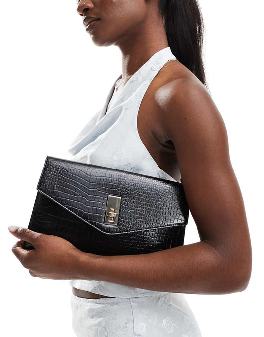 True Decadence classic clutch bag in black croc