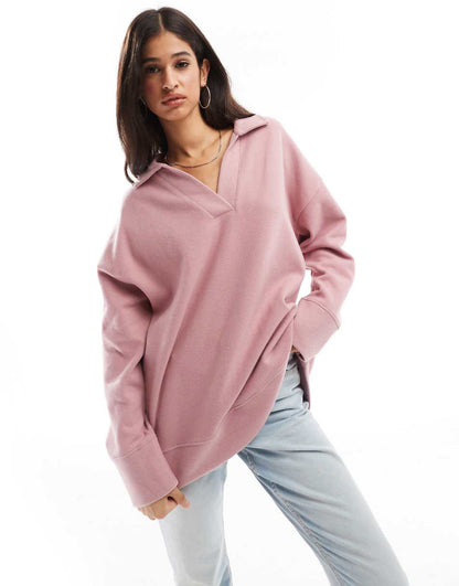 ASOS DESIGN super soft longline rugby sweater in pink