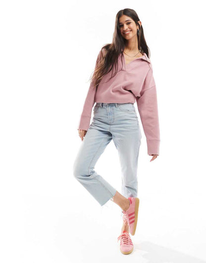 ASOS DESIGN super soft longline rugby sweater in pink