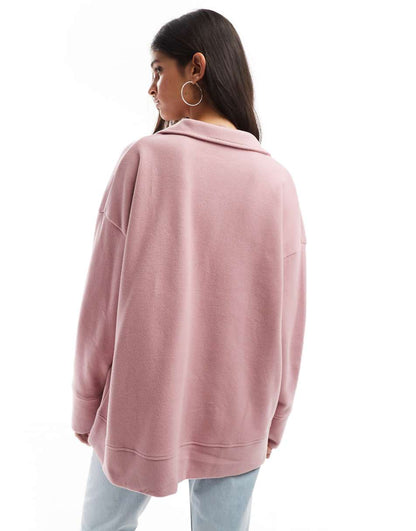 ASOS DESIGN super soft longline rugby sweater in pink