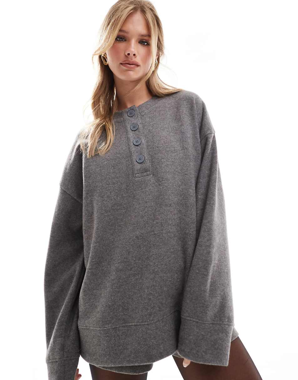 ASOS DESIGN supersoft oversized henley sweater in charcoal