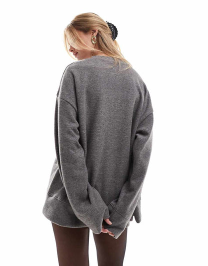 ASOS DESIGN supersoft oversized henley sweater in charcoal