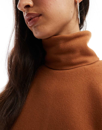 ASOS DESIGN super soft roll neck sweater with cuff detail in mocha