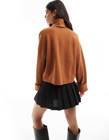 ASOS DESIGN super soft roll neck sweater with cuff detail in mocha