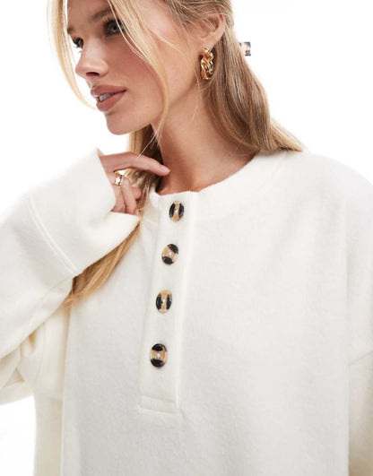 ASOS DESIGN supersoft oversized henley sweater in winter white