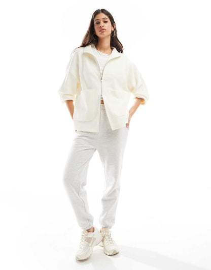 ASOS DESIGN super soft boxy funnel neck zip through cardigan in white
