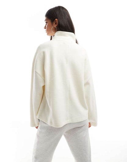 ASOS DESIGN super soft boxy funnel neck zip through cardigan in white