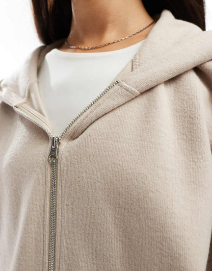 ASOS DESIGN supersoft zip up oversized hoodie in warm cream