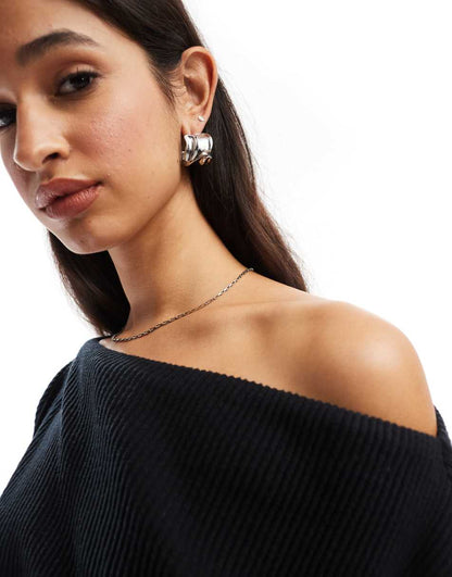 ASOS DESIGN supersoft ribbed one shoulder long sleeve top in black