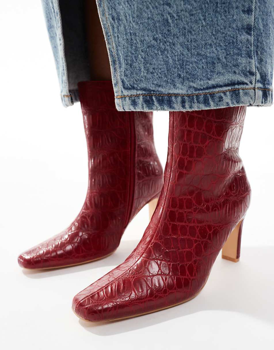 Public Desire Polaris square toe heeled ankle boots in red