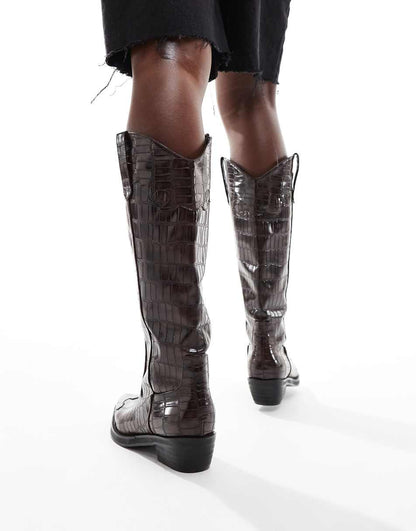 Public Desire Apollo western knee boots in brown croc