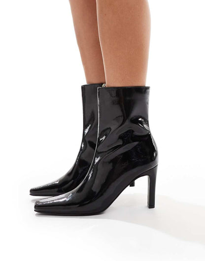 Public Desire Polaris square toe heeled ankle boots in black