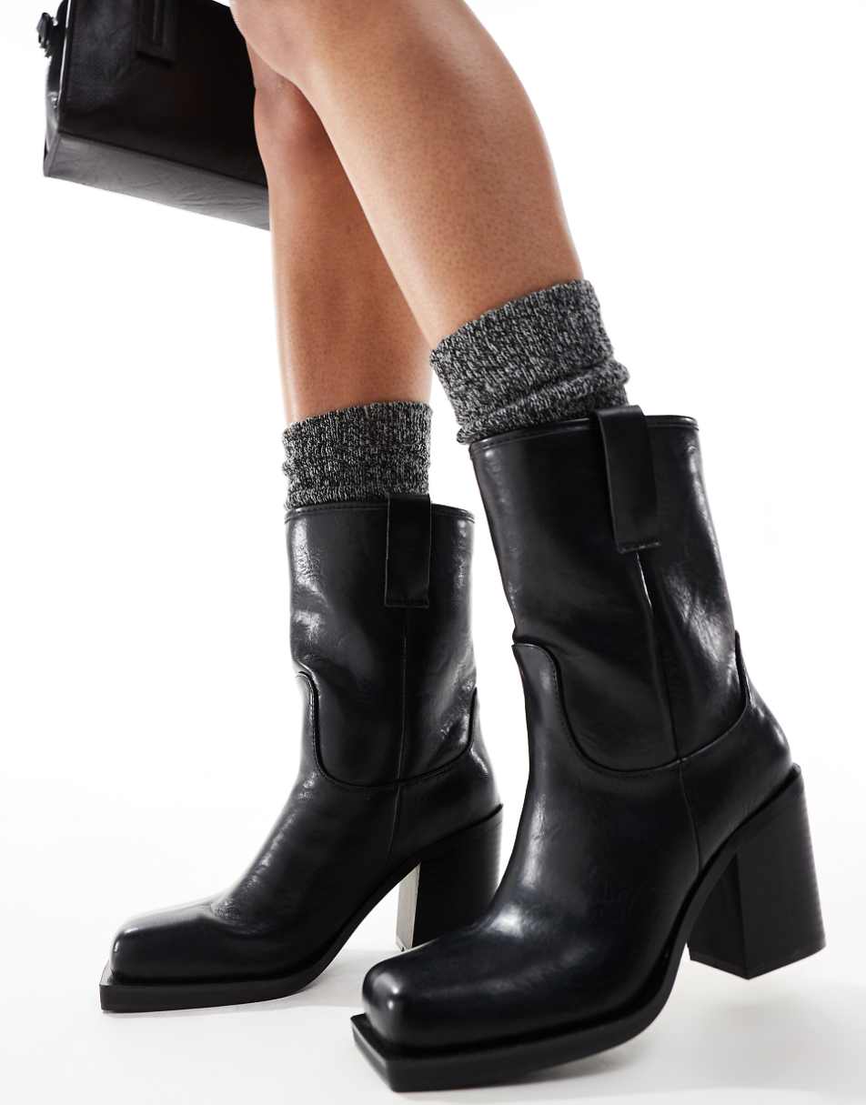 Public Desire Loki square toe heeled ankle boots in black