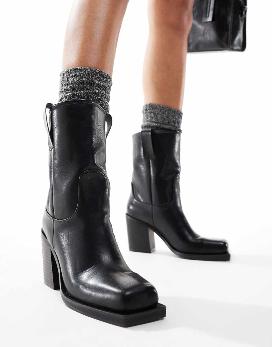 Public Desire Loki square toe heeled ankle boots in black