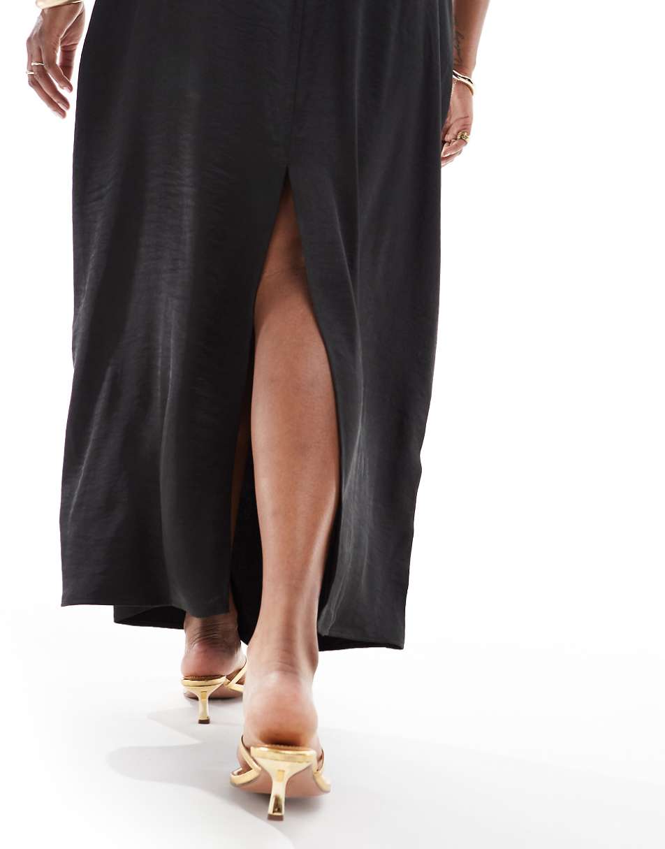 4th & Reckless Plus Exclusive satin back slit maxi skirt in black