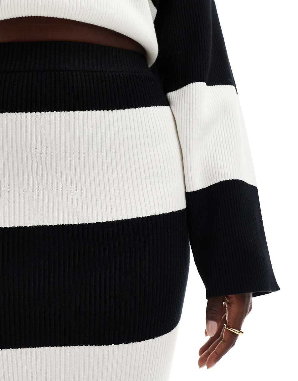 4th & Reckless Plus exclusive knit maxi skirt in black and white stripe - part of a set