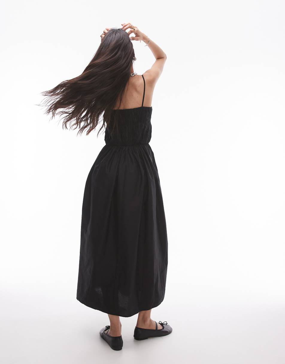 Topshop poplin bandeau maxi dress in black