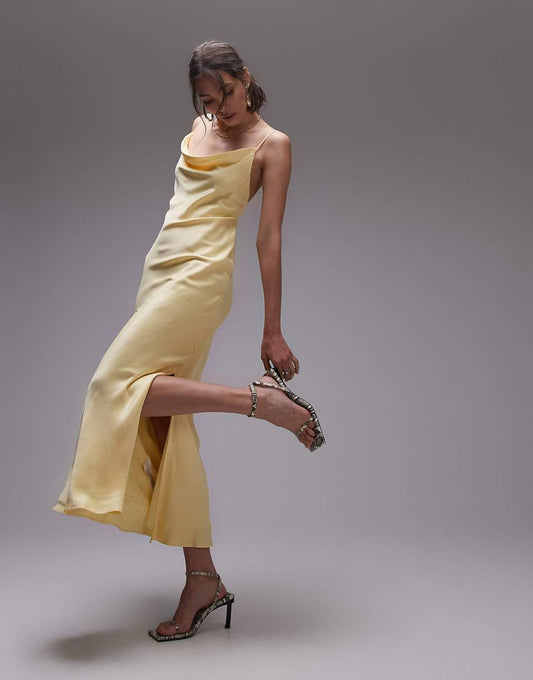 Topshop cowl neck scoop back midi dress in lemonade