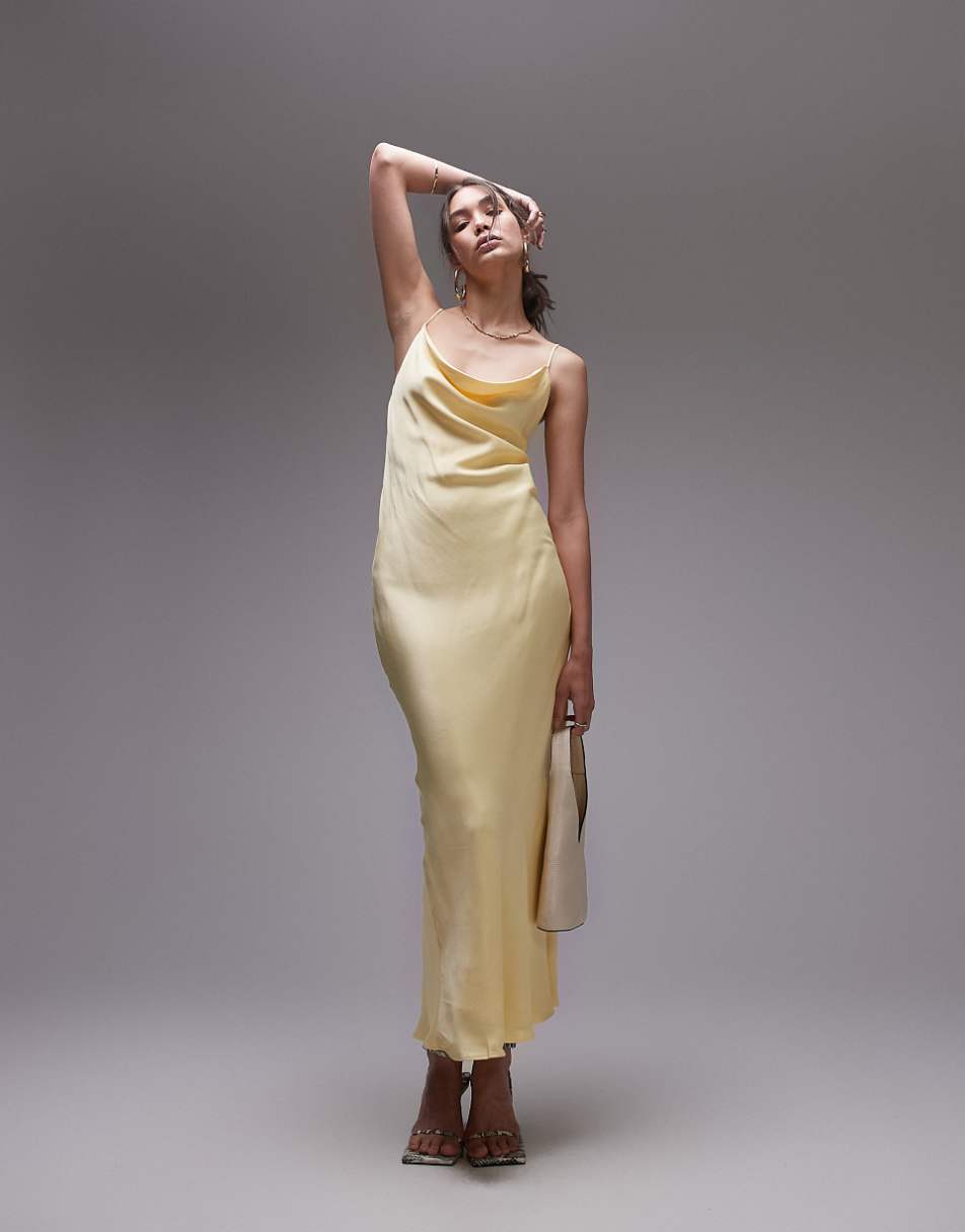 Topshop cowl neck scoop back midi dress in lemonade