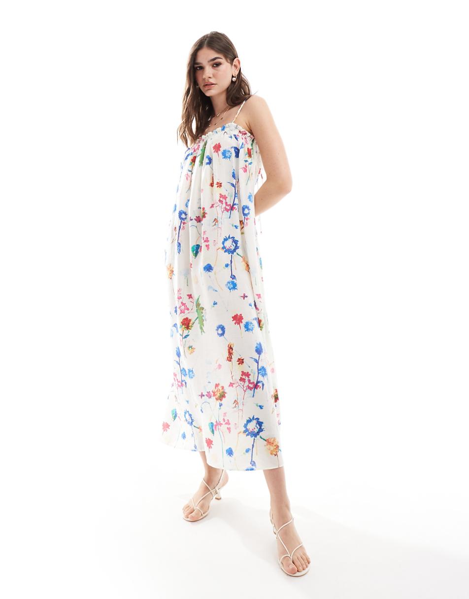 & Other Stories double strap midaxi dress in bright floral print