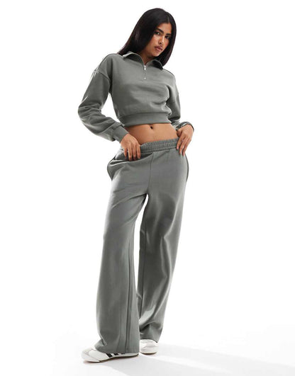 Miss Selfridge half zip crop sweatshirt in sage - part of a set