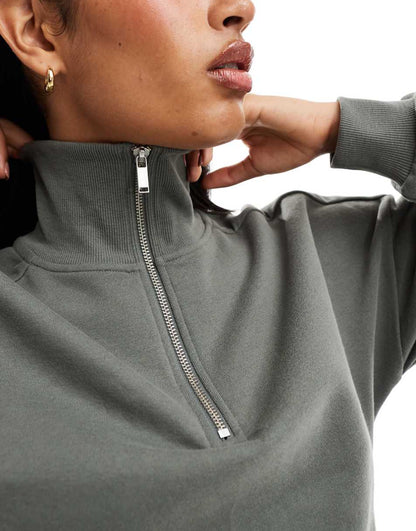 Miss Selfridge half zip crop sweatshirt in sage - part of a set
