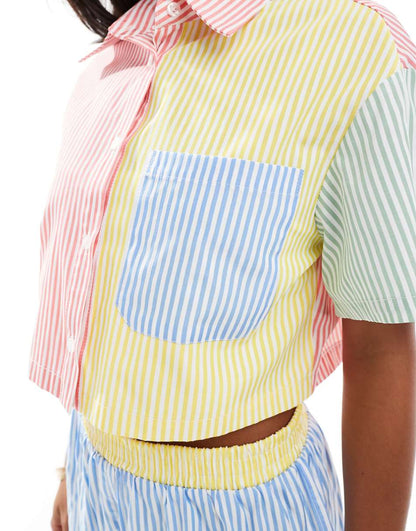 Extro & Vert Petite patchwork shirt in pastel stripe - part of a set