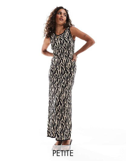 JDY Petite knit sleeveless maxi dress in animal print