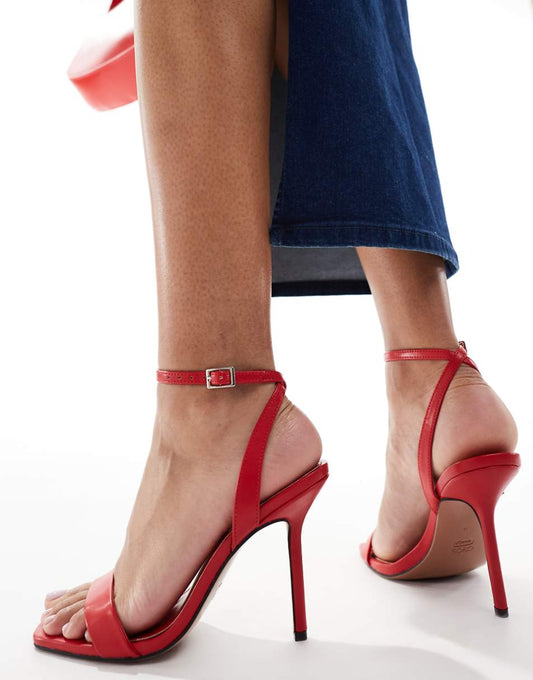 ASOS DESIGN Nali barely there heeled sandals in red